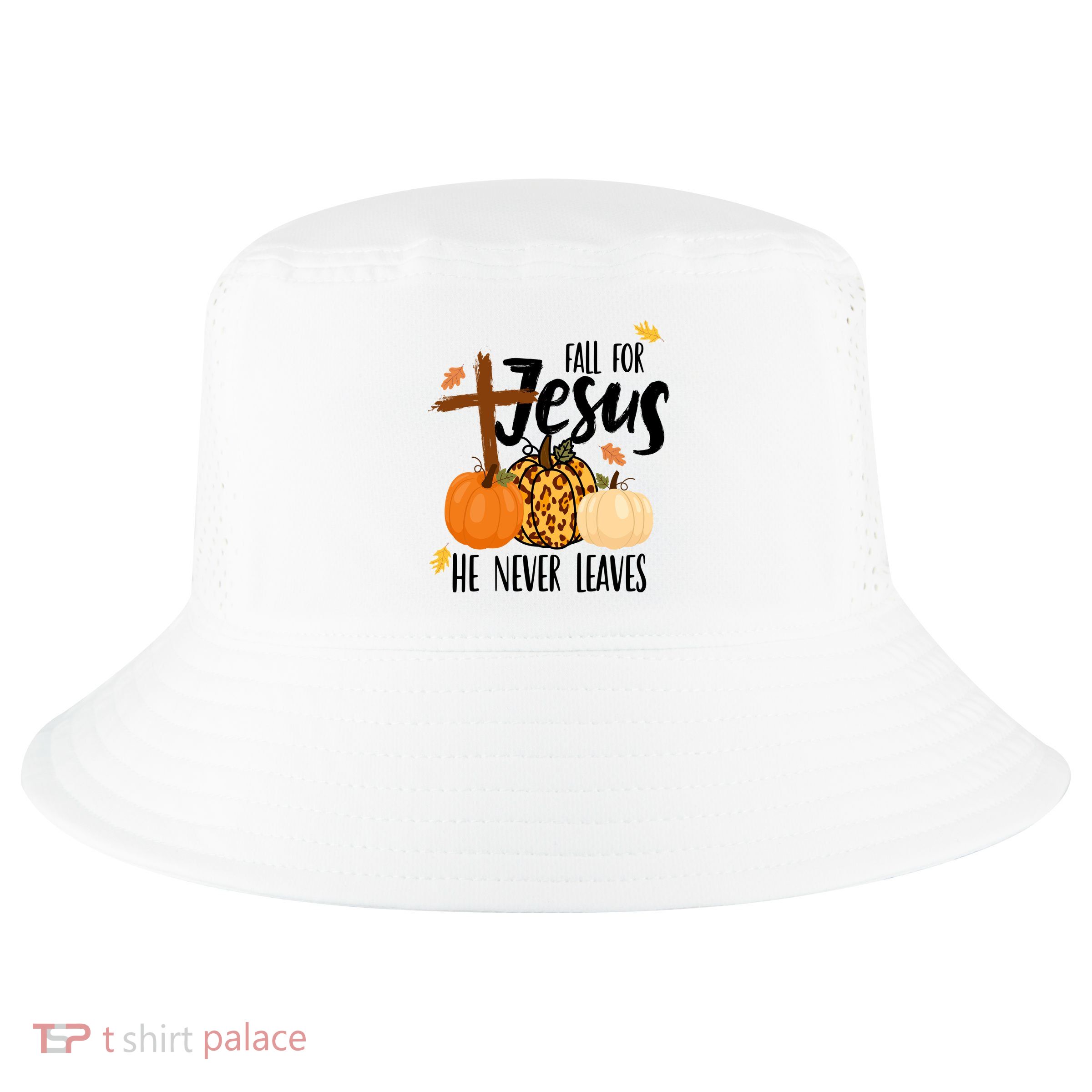 Fall For Jesus He Never Leaves Cross Pumpkin Cool Comfort Performance Bucket Hat