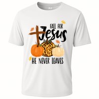 Fall For Jesus He Never Leaves Cross Pumpkin Cooling Performance Crew T-Shirt