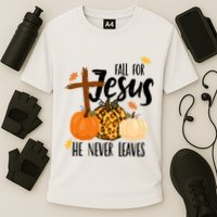Fall For Jesus He Never Leaves Cross Pumpkin Cooling Performance Crew T-Shirt