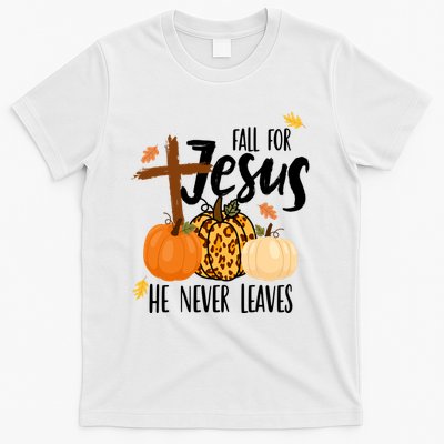 Fall For Jesus He Never Leaves Cross Pumpkin T-Shirt