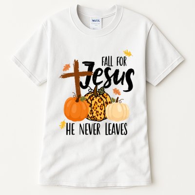 Fall For Jesus He Never Leaves Cross Pumpkin Tall T-Shirt