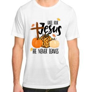 Fall For Jesus He Never Leaves Cross Pumpkin Adult ChromaSoft Performance T-Shirt