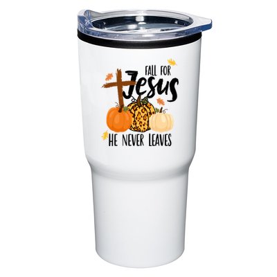 Fall For Jesus He Never Leaves Cross Pumpkin Tumbler