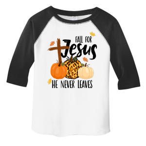 Fall For Jesus He Never Leaves Cross Pumpkin Toddler Fine Jersey T-Shirt