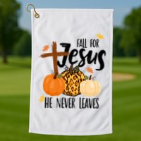 Fall For Jesus He Never Leaves Cross Pumpkin Golf Towel