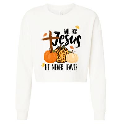 Fall For Jesus He Never Leaves Cross Pumpkin Cropped Pullover Crew