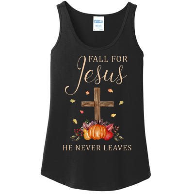 Fall For Jesus He Never Leaves Autumn Thanksgiving Ladies Essential Tank