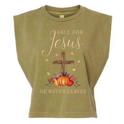 Fall For Jesus He Never Leaves Autumn Thanksgiving Garment-Dyed Women's Muscle Tee