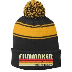 FILMMAKER Funny Job Title Profession Birthday Worker Idea Stripe Pom Pom Beanie