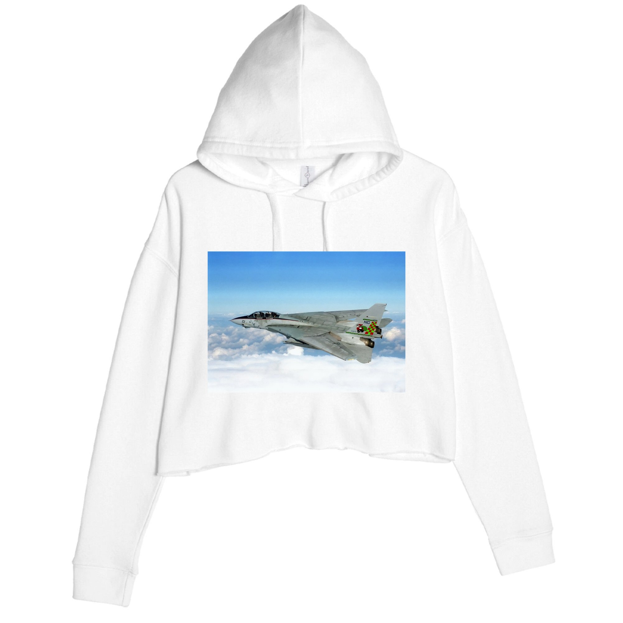 F14 Fighter Jet Crop Fleece Hoodie