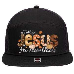 Fall For Jesus He Never Leaves Christian Thanksgiving 7 Panel Mesh Trucker Snapback Hat