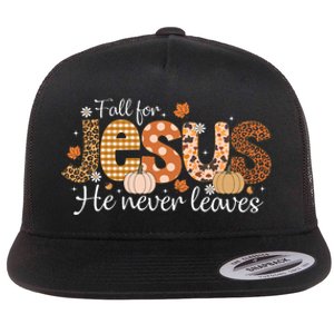 Fall For Jesus He Never Leaves Christian Thanksgiving Flat Bill Trucker Hat