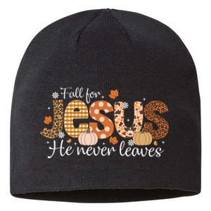 Fall For Jesus He Never Leaves Christian Thanksgiving Sustainable Beanie