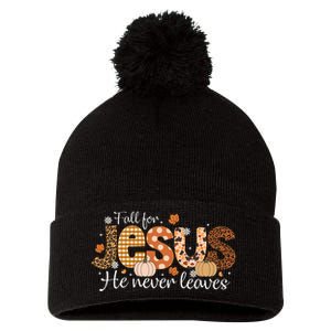 Fall For Jesus He Never Leaves Christian Thanksgiving Pom Pom 12in Knit Beanie