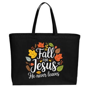 Fall For Jesus He Never Leaves Christian Cotton Canvas Jumbo Tote