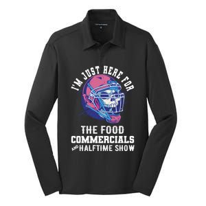 Funny Football Just Here For Food Commercials Halftime Show Gift Silk Touch Performance Long Sleeve Polo