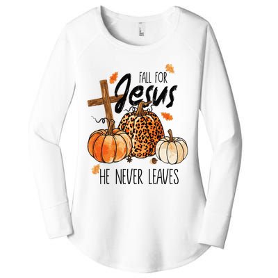 Fall For Jesus He Never Leaves Autumn Christian Prayers Women's Perfect Tri Tunic Long Sleeve Shirt