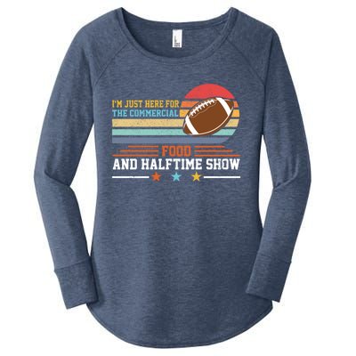 Funny Football Just Here For Food Commercials Halftime Show Gift Women's Perfect Tri Tunic Long Sleeve Shirt