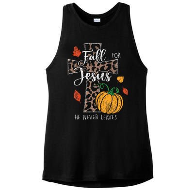 Fall For Jesus He Never Leave Pumpkin Thanksgiving Christian Ladies PosiCharge Tri-Blend Wicking Tank