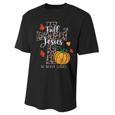 Fall For Jesus He Never Leave Pumpkin Thanksgiving Christian Performance Sprint T-Shirt