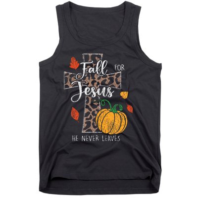 Fall For Jesus He Never Leave Pumpkin Thanksgiving Christian Tank Top