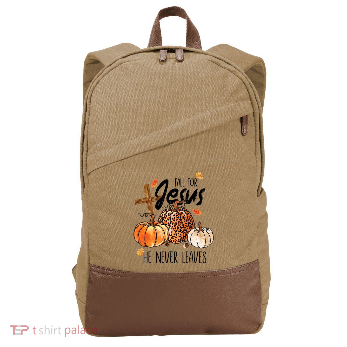 Fall For Jesus He Never Leaves Thanksgiving Autumn Cotton Canvas Backpack