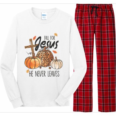 Fall For Jesus He Never Leaves Christian Thanksgiving Dinner Long Sleeve Pajama Set