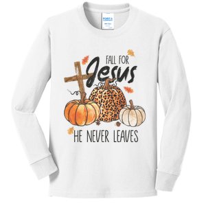 Fall For Jesus He Never Leaves Christian Thanksgiving Dinner Kids Long Sleeve Shirt