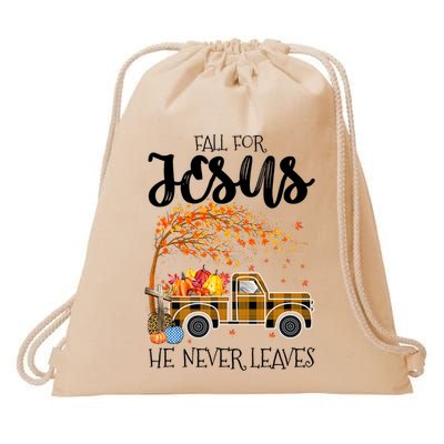 Fall For Jesus He Never Leaves Thanksgiving Cross Jesus Drawstring Bag