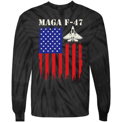 F47 Fighter Jet F-47 Jet Fighter Aircraft Us Flag Vintage Tie-Dye Long Sleeve Shirt