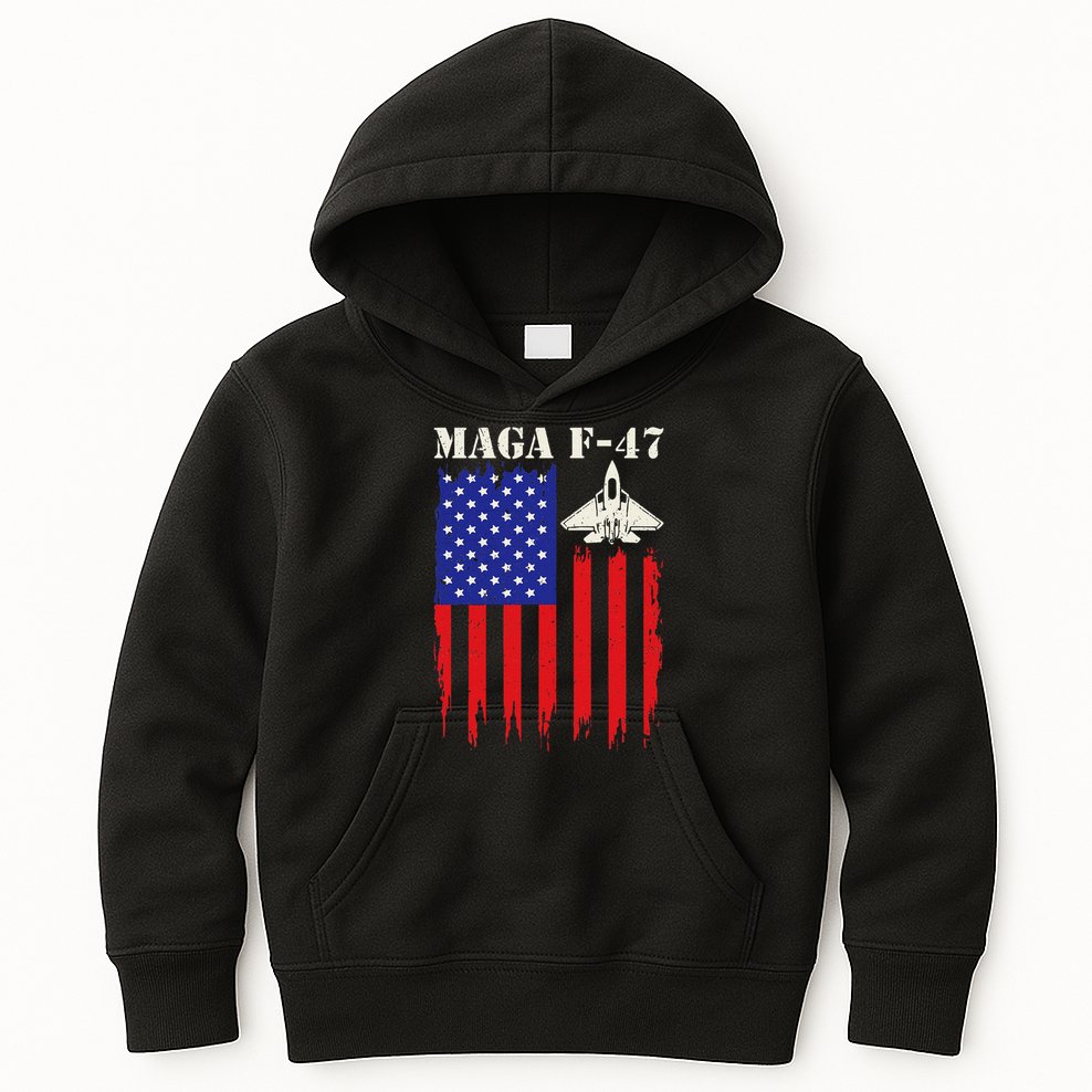 F47 Fighter Jet F-47 Jet Fighter Aircraft Us Flag Vintage Kids Hoodie