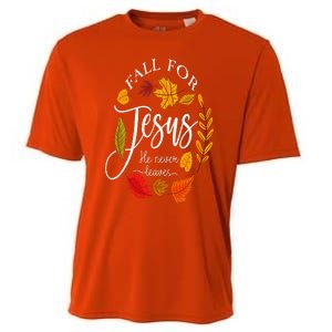 Fall For Jesus He Never Leaves Pumpkin Thanksgiving Cooling Performance Crew T-Shirt