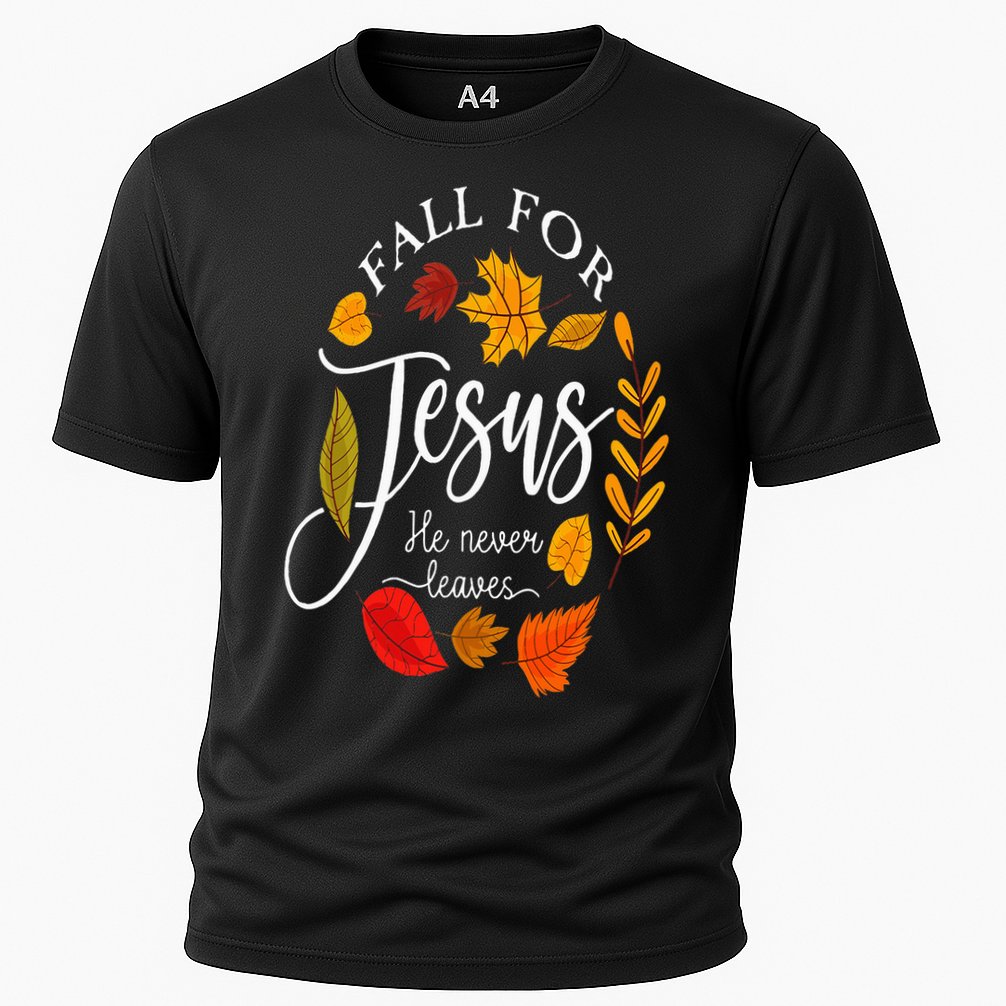 Fall For Jesus He Never Leaves Pumpkin Thanksgiving Cooling Performance Crew T-Shirt