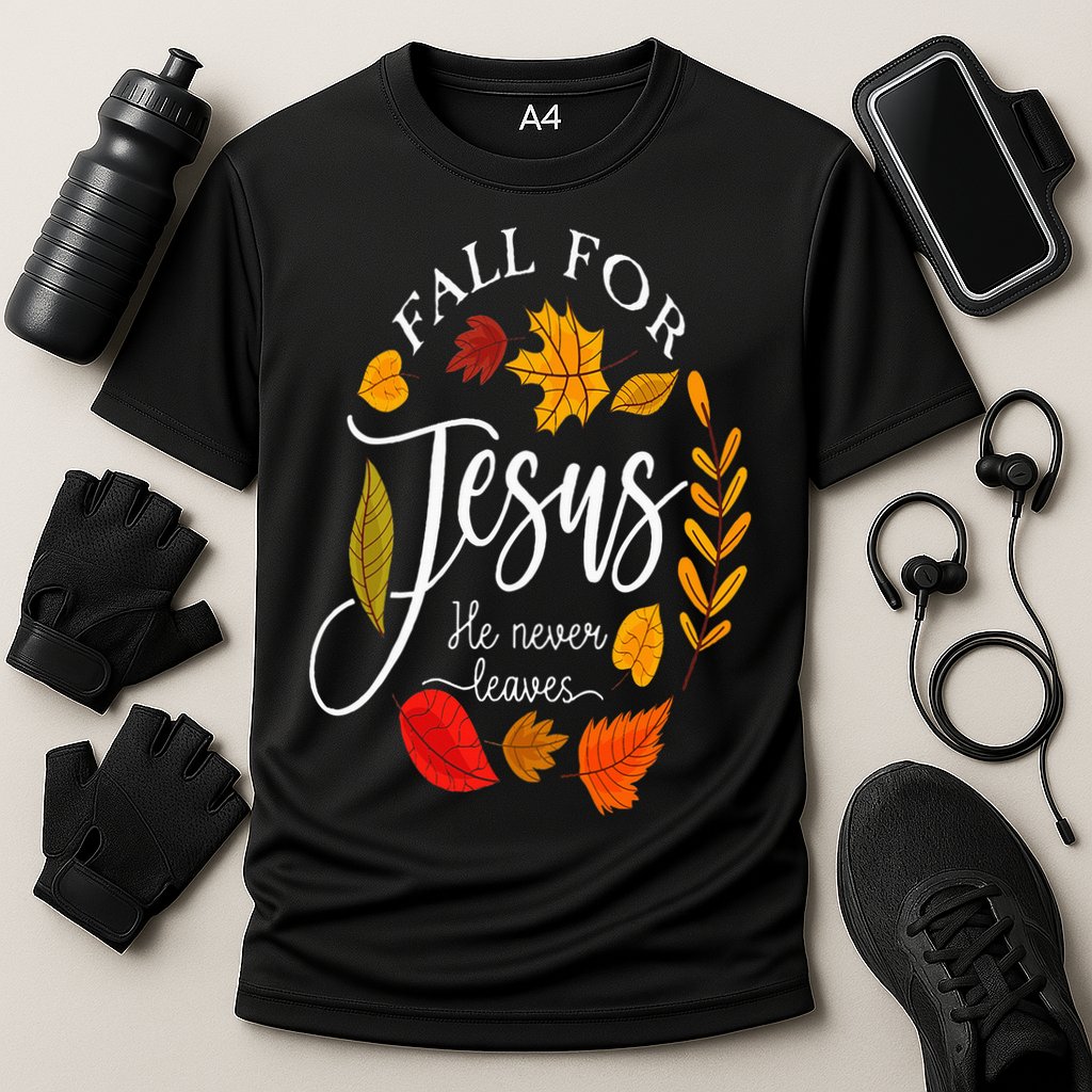 Fall For Jesus He Never Leaves Pumpkin Thanksgiving Cooling Performance Crew T-Shirt