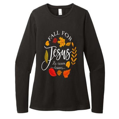 Fall For Jesus He Never Leaves Pumpkin Thanksgiving Womens CVC Long Sleeve Shirt