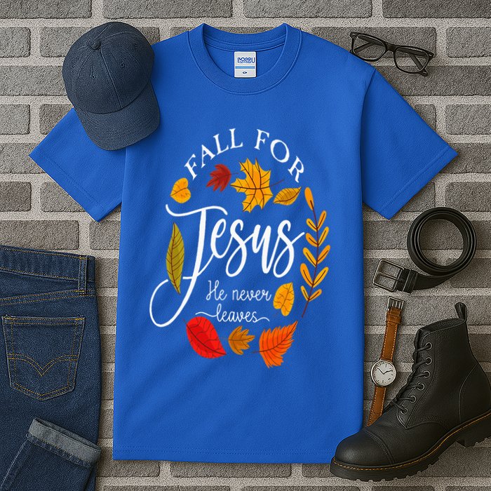 Fall For Jesus He Never Leaves Pumpkin Thanksgiving Tall T-Shirt