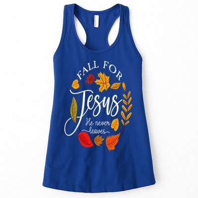 Fall For Jesus He Never Leaves Pumpkin Thanksgiving Womens Tank Top