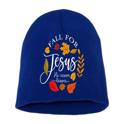 Fall For Jesus He Never Leaves Pumpkin Thanksgiving Short Acrylic Beanie