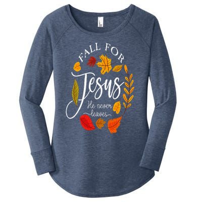 Fall For Jesus He Never Leaves Pumpkin Thanksgiving Women's Perfect Tri Tunic Long Sleeve Shirt