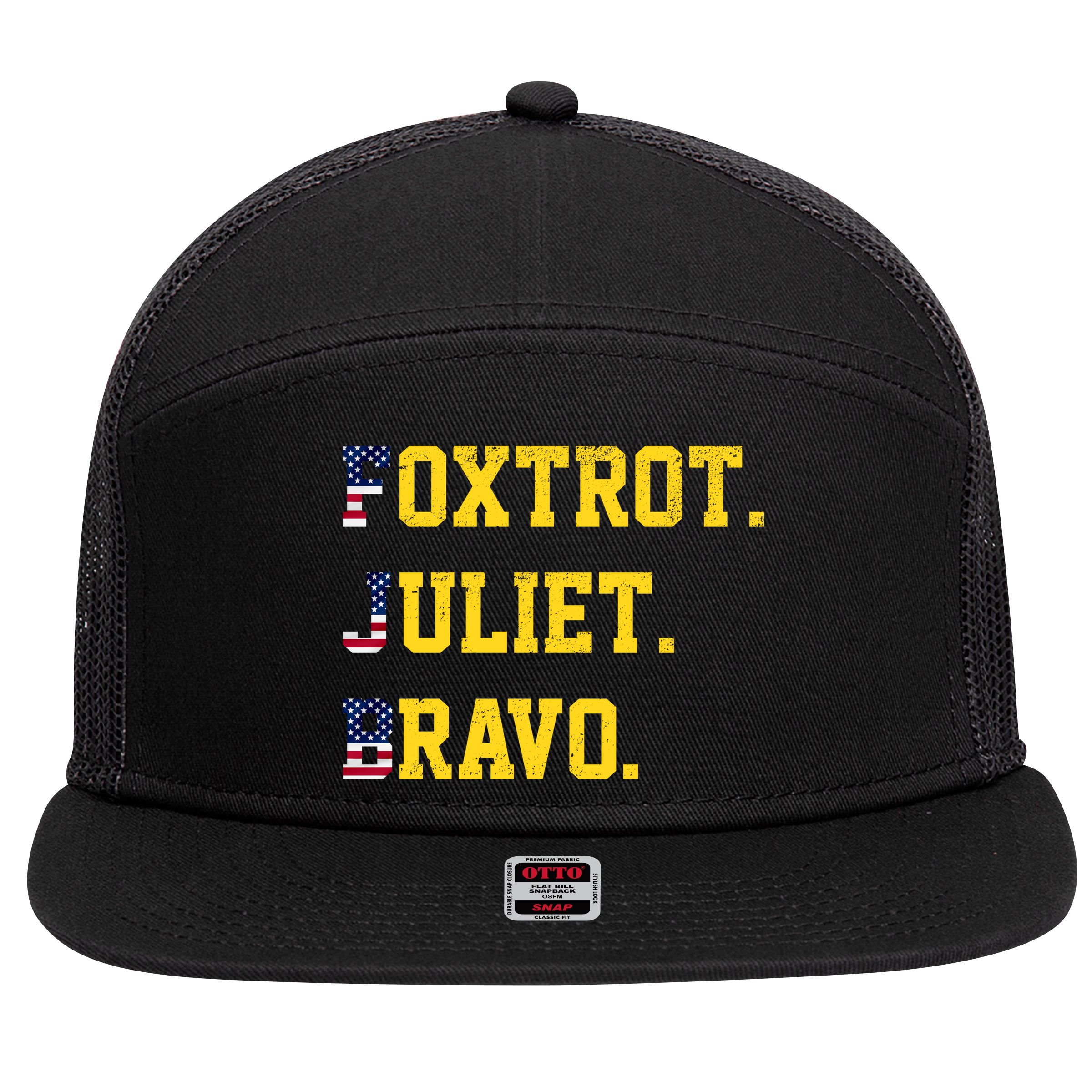 FJB Foxtrout Juliet Bravo USA Pro American America 7 Panel Mesh Trucker Snapback Hat