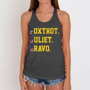 FJB Foxtrout Juliet Bravo USA Pro American America Women's Knotted Racerback Tank