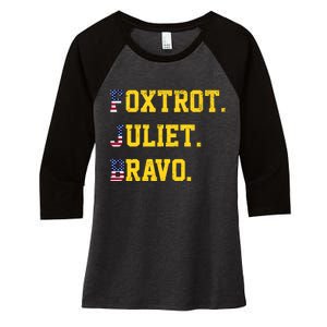 FJB Foxtrout Juliet Bravo USA Pro American America Women's Tri-Blend 3/4-Sleeve Raglan Shirt