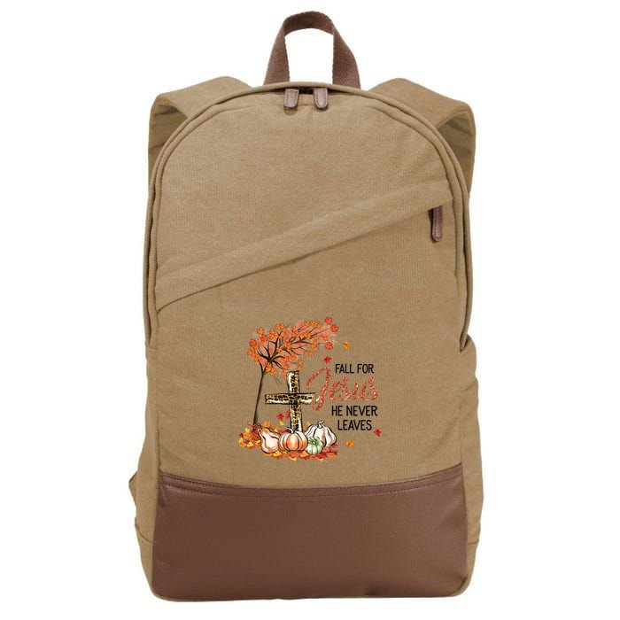 Fall For Jesus He Never Leaves Pumpkin Autumn Thanksgiving Cotton Canvas Backpack