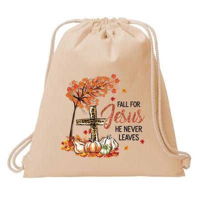 Fall For Jesus He Never Leaves Pumpkin Autumn Thanksgiving Drawstring Bag