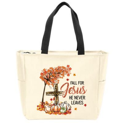 Fall For Jesus He Never Leaves Pumpkin Autumn Thanksgiving Zip Tote Bag