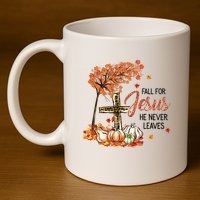 Fall For Jesus He Never Leaves Pumpkin Autumn Thanksgiving 11oz C Handle Ceramic Mug