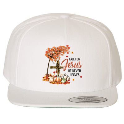 Fall For Jesus He Never Leaves Pumpkin Autumn Thanksgiving Wool Snapback Cap