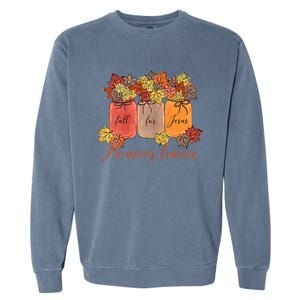 Fall For Jesus He Never Leaves Christian Lover Thanksgiving Gift Garment-Dyed Sweatshirt