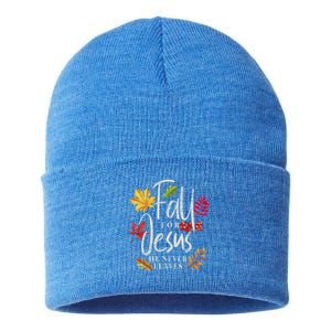 Fall For Jesus He Never Leaves Jesus Funny Gift Sustainable Knit Beanie