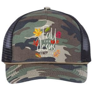 Fall For Jesus He Never Leaves Jesus Funny Gift Retro Rope Trucker Hat Cap